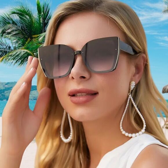 SUNGLASSES WOMEN FASHION ELEGANCE OVERSIZED UV PROTECTION - Picture 1 of 5